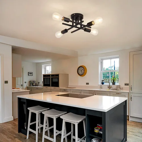Vista 7 de ZGLAOJT Lámpara de techo semiempotrada de 4 luces, color negro mate con base E26, candelabro moderno para casa de campo, cocina, comedor