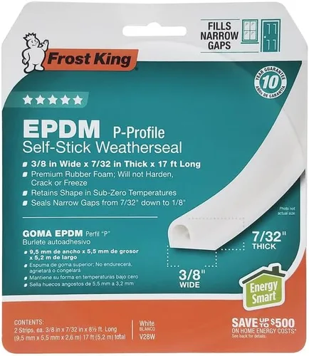 Vista 2 de Frost King EPDM Cinta autoadhesiva de goma, sección P, 3/8" W, 7/32" T, 17 pies de largo, blanco