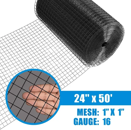 Vista 2 de Fencer Wire Malla de alambre soldada con revestimiento de vinilo negro calibre 16, tamaño 1 pulgada por 1 pulgada para valla del hogar y jardín