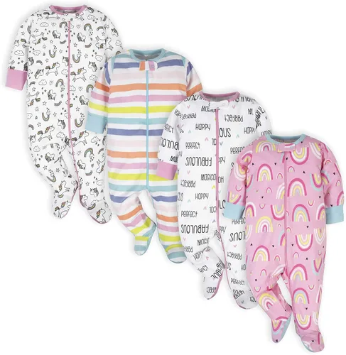 Vista 11 de Onesies - Paquete de 4 pijamas con piecitos para bebés y niñas pequeñas Rosa (Bunny Pink)
