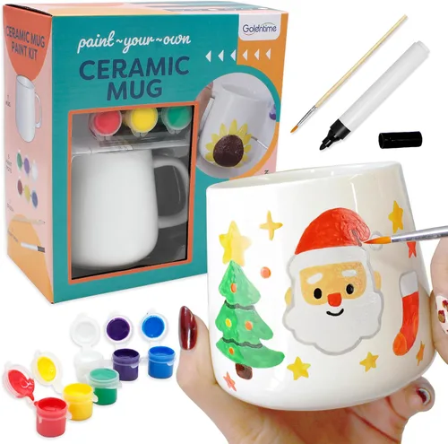 Vista 7 de Kit de Pintura de Tazas DIY de Goldentime para Adultos y Niños Incluye Tazas Cerámicas en Blanco para Decorar, Tazas Pintables y Suministros