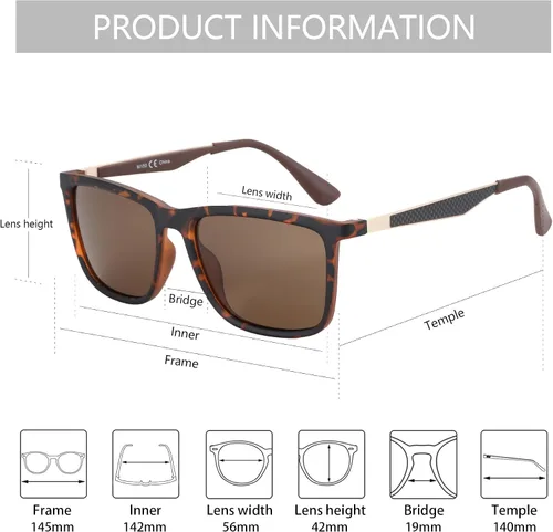 Vista 3 de ZENOTTIC Lentes de sol polarizados para hombre, cuadrados, ultraligeros, marco de fibra de carbono, protección UV400, gafas de sol clásicas