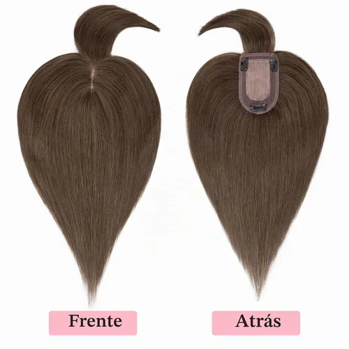 Vista 3 de SEGO Toppers de cabello humano 100% real, con flequillo de aire, base de seda 150% de densidad, topper con clip, 2.7 x 5.1 pulgadas, piezas