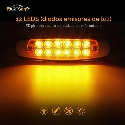 Vista 3 de Partsam 10 Uds. 6.2 "ámbar 12LED Laterales Luces de Liquidación con Bisel de Acero Inoxidable Reemplazo para Semi Camiones Peterbilt Kenworth
