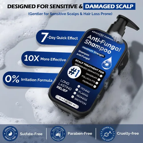Vista 4 de Champú antifúngico para dermatitis seborreica, foliculitis y psoriasis del cuero cabelludo, champú anticaspa para hombres y mujeres, alivia