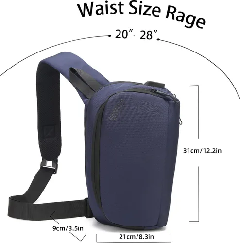 Vista 3 de Riñonera para hombres y mujeres, impermeable, para viajes, correr, con puerto de carga USB, Azul