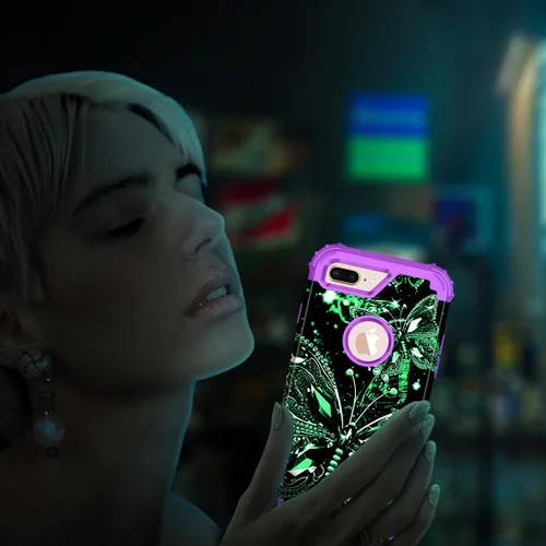 Vista 6 de Miqala Funda compatible con iPhone 8 Plus, iPhone 7 Plus, que brilla en la oscuridad, tres capas, resistente a los golpes, parachoques de plástico