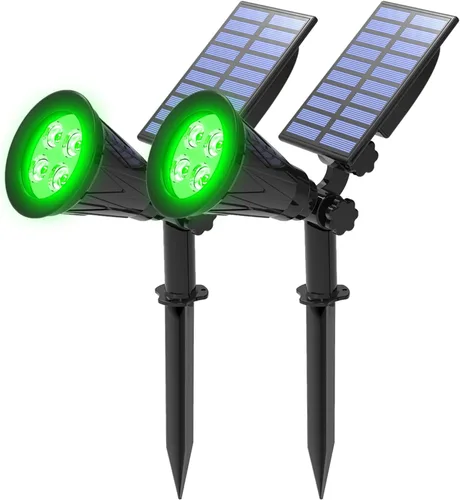 Vista 14 de T-SUNUS - Focos solares de paisaje que cambian de color, luces solares impermeables para exteriores, luz de estanque de jardín ajustable de 180°