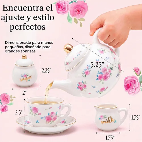 Vista 8 de Giggle & Honey® White Floral Tea Party Set for Little Girls
