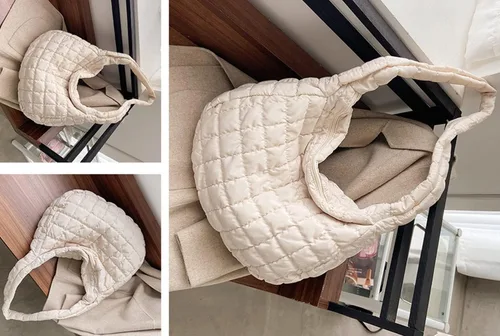Vista 6 de Bolsas de mano acolchadas para mujer, ligeras, acolchadas, ligeras, de nailon, de algodón, acolchadas, grandes