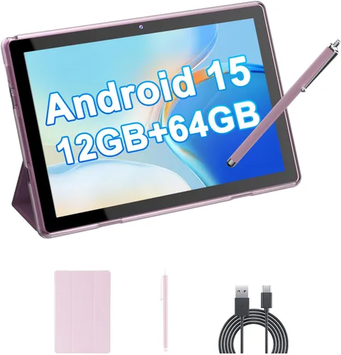Vista 8 de HOTTABLET 10" Tableta Android 15 de 12 (4+8Expand) GB RAM+64GB ROM, cámara dual de 2+8MP, batería de 6000mAh (Tableta+estuche+lápiz capacitivo)