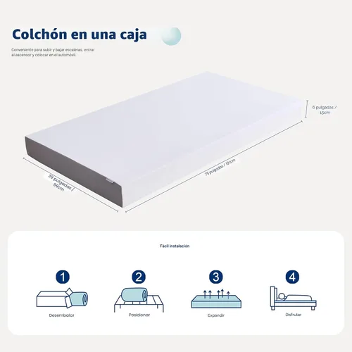 Vista 2 de Amazon Basics Colchón de espuma viscoelástica, sensación suave y mullida, 6 pulgadas, individual, blanco/gris