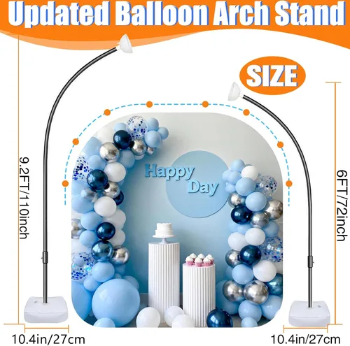 Vista 3 de Kit de arco de globos, soporte de arco de globos flexible: marco de arco de globos reutilizable (9.2 pies + 6 pies) con base, para graduación, boda
