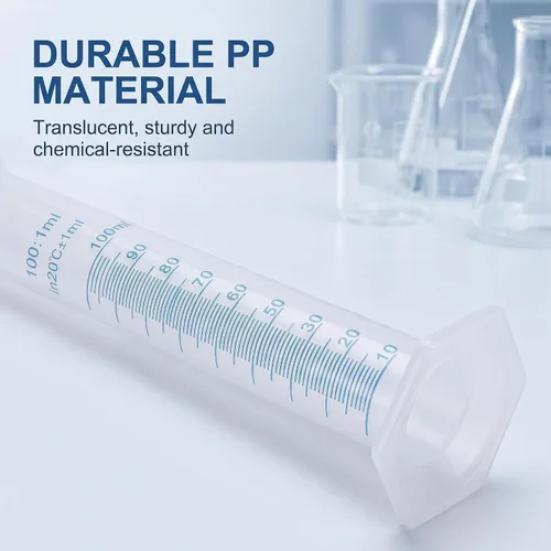 Vista 8 de Cilindro graduado de plástico de 1 pieza, 3.4 fl oz, transparente, conjunto de cilindros de medición, cilindros de laboratorio de ciencia, labware