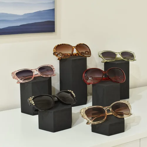 Vista 7 de MOOCA - Soporte de exhibición hexagonal de madera para accesorios 6-piece black wooden hexagon riser set creates tiered displays for jewelry