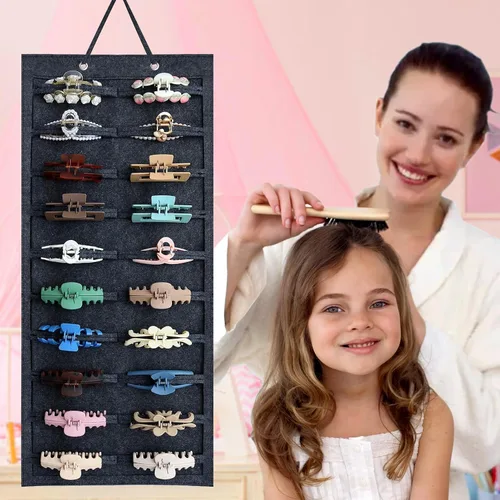 Vista 3 de SMUK Organizador de pinzas para mujeres, soporte colgante para pinzas de pelo para niñas, soporte de almacenamiento para horquillas de arcoíris
