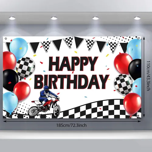 Vista 2 de Sumind Cartel de fondo para decoración de cumpleaños de motocross de carreras de motocross, suministros para fiestas de cumpleaños, 72.8 x 43.3