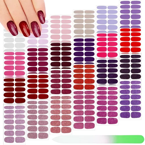 Vista 12 de Maitys 336 piezas de 24 hojas de tiras de esmalte de uñas de envoltura completa, autoadhesivas, tiras de uñas de gel, calcomanías de arte con lima