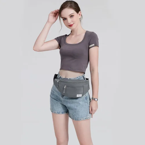 Vista 3 de Abshoo Riñonera cruzada para hombre para mujer, bolsa de viaje para senderismo, correr, riñonera, Gris