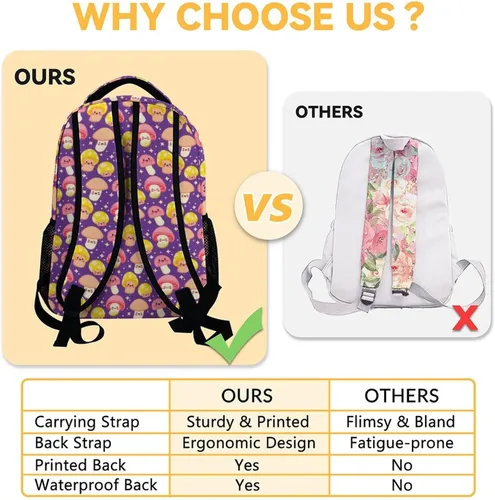 Vista 3 de Homexzdiy Mochila de hongos para niñas y niños, mochila escolar de 16 pulgadas para estudiantes y adolescentes, mochilas de gran capacidad