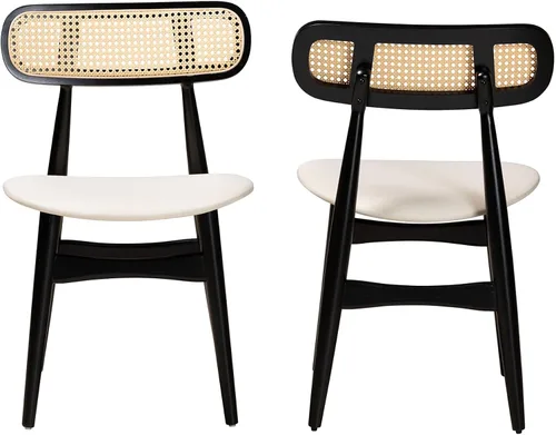 Vista 4 de Baxton Studio Tarana - Juego de 2 sillas de comedor, color crema/negro/marrón claro