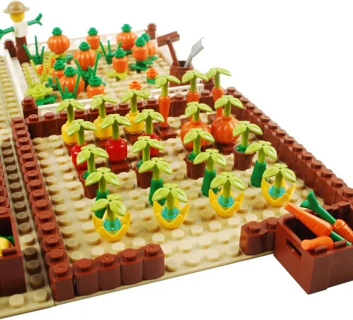 Vista 5 de Conjunto de campo de granja, bloques de construcción, cultivos de plantas, animales, ladrillos de construcción, juego de construcción de bricolaje
