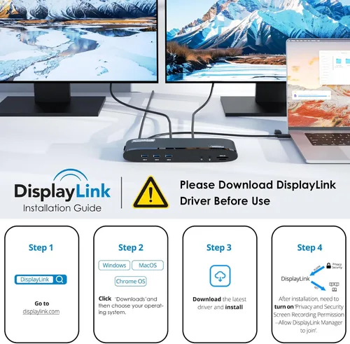 Vista 7 de WAVLINK Estación de acoplamiento DisplayLink Dual 5K, USB-C Dock para Mac M1/M2/M3/M4 y Windows, 14 en 1 con carga de portátil de 100 W, 2 DP/2 HDMI