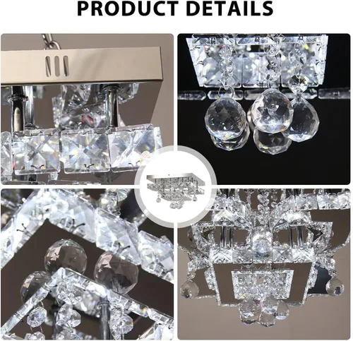 Vista 9 de Lámpara de Araña de Cristal Moderna LED de 11.8" Luminaria de Techo Adecuada para Cocina Pasillo Dormitorio Baño Comedor 4 Pétalos/Bola de Gotas