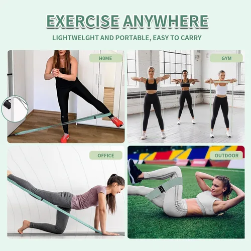 Vista 6 de HIMESPORNER 9 PCS Fabric Resistance Bands Set for Working Out, Non-Slip Exercise Booty Bands for Women & Men Leg and Glutes with Hair Ties and Tape