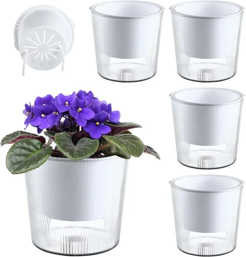 Vista 12 de Pack de 6 Macetas de 11.4 cm de Riego Automático y Transparentes para Plantas de Interior, Macetas de Plástico con Mecha para Orquídeas Medianas