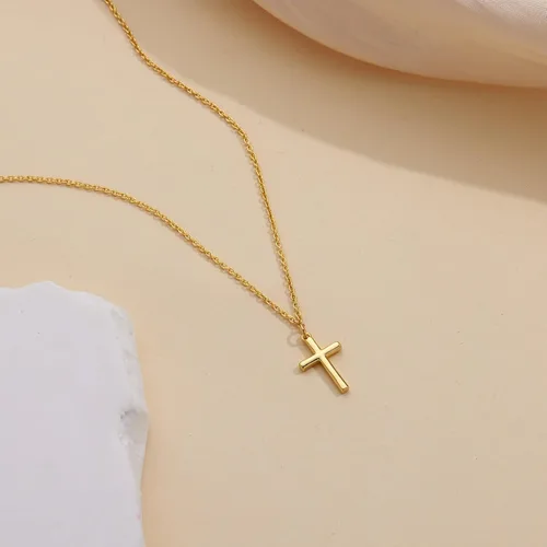 Vista 20 de Collar de cruz para mujeres y niñas, delicado chapado en oro de 14 quilates, gargantilla con dije de cruz que no se deslustra, impermeable, moderno