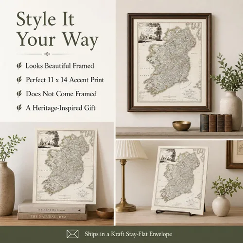 Vista 8 de Map of Ireland 1792 11x14 Unframed Poster, Antique 18th Century Irish Counties Cartography Print, Vintage Sepia Geography Art, King George III