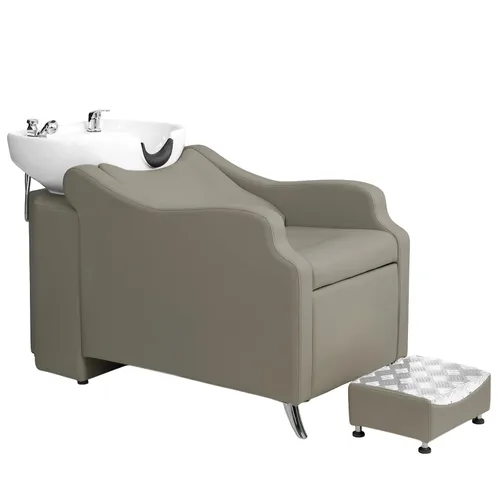 Vista 9 de OmySalon Unidad de lavado a contracorriente de champú con cuenco grande de porcelana, fregadero de salón, silla de lavado de cabello, estación