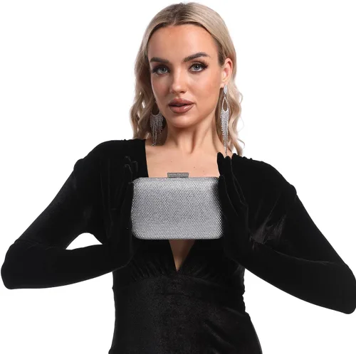 Vista 9 de Boutique De FGG Bolsos de noche y embragues brillantes para mujer, bolso de mano de cristal para fiesta formal, bolso de mano con diamantes
