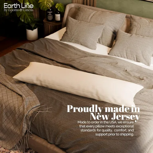 Vista 3 de Looms & Linens Kapok Pillow - Almohada de cuerpo completo de 20 x 48 pulgadas con carcasa de satén, paquete de 1 unidad, fabricada en Estados Unidos