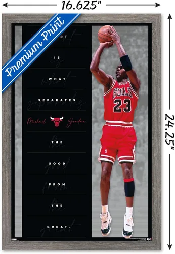 Vista 3 de Trends International Michael Jordan - Póster de pared de corazón, 22.4 pulgadas de largo x 14.7 pulgadas, versión enmarcada en madera de granero
