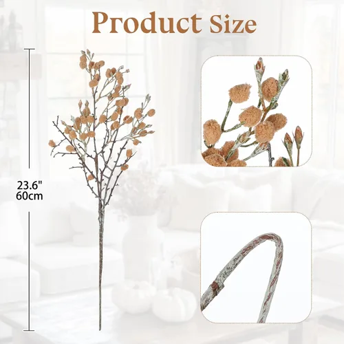 Vista 4 de GnFlus 3 piezas de ramas artificiales de algodón falsas para decoración de primavera y otoño en interiores estilo boho, flores artificiales de tallo