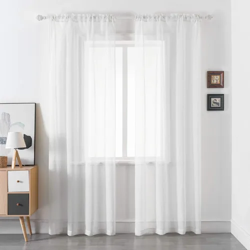 Vista 28 de DUALIFE - Cortinas transparentes de 54 pulgadas de largo, paneles de privacidad de gasa para ventanas, cortinas de lino semitransparentes