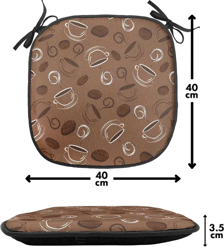 Vista 4 de Lunarable Cojín de asiento para silla de café, siluetas de taza de café expreso con frijoles fuente de cafeína, ilustración de bebidas gourmet