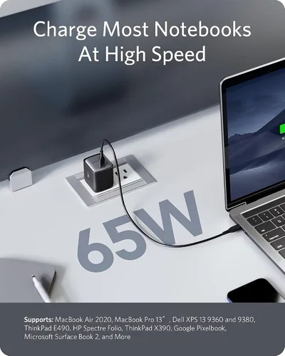 Vista 9 de Anker Nano 65W GaN II PPS USB C, cargador plegable compacto rápido