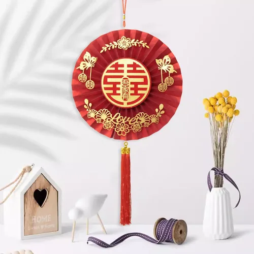 Vista 4 de Honbay Decoración tradicional china para boda, doble felicidad, adorno colgante con borla para ventana, puerta delantera, porche o decoración
