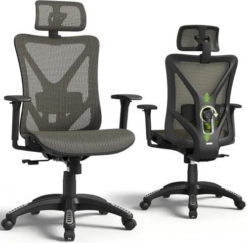 Vista 13 de ELABEST Silla de oficina de malla, silla ergonómica de escritorio para computadora, silla de tareas resistente, soporte lumbar ajustable y Beige