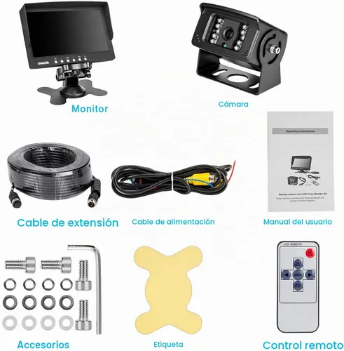 Vista 9 de Kit de monitor de cámara de respaldo para camión, vehículo resistente, impermeable, visión nocturna, gran angular, cámara de cabina de visión