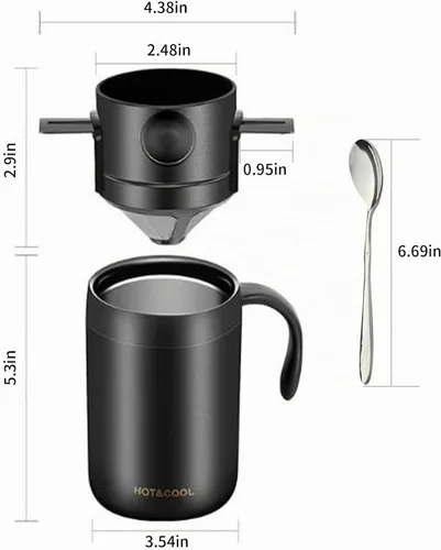 Vista 2 de Juego de cafetera de campamento de 16.5 onzas, cafetera portátil de acero inoxidable 304, cafetera de camping para exteriores, viajes, hogar