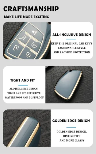 Vista 5 de ontto Funda de llavero de 5 botones para Buick con llavero para GMC Yukon 2021 2022, beige