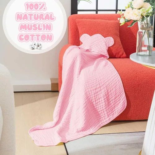 Vista 6 de Preboun 6 toallas de muselina con capucha para bebé, gris, rosa, blanco