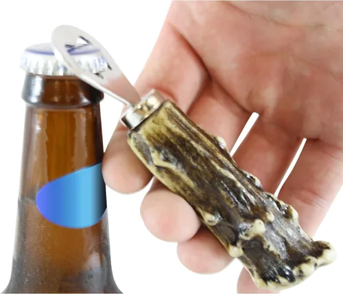 Vista 9 de Pine Ridge Abrebotellas magnético con mango de asta de ciervo – cuernos sintéticos bellamente pintados a mano y hechos a mano para abridor de nevera