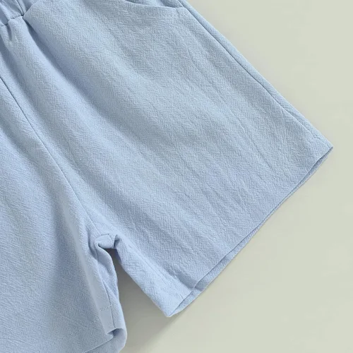 Vista 7 de DNOMAID YZARC Conjunto de 2 piezas de ropa de verano para bebé niño y niña, algodón sólido, lino, manga corta, con botones, pantalones cortos