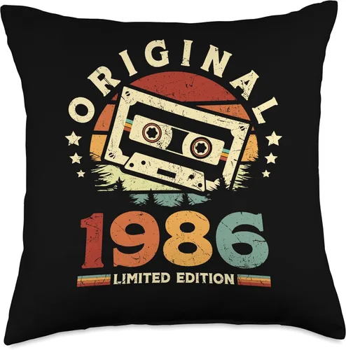 Vista 4 de Retro Limited Edition 1986 Cassette Tape 40th Birthday Throw Pillow