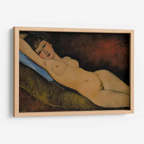 Vista 10 de Canvas Lab Reclining Nude on Blue Cushion by Amedeo Modigliani 11 x 7 in Fine Art Framed Print, Frame Color: Black, With Mat Classical art
